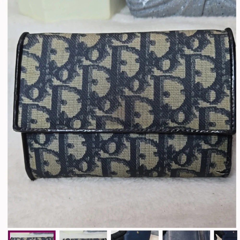 Christian Dior Beautiful Vintage Navy Blue and Beige Monogram Logo Wallet